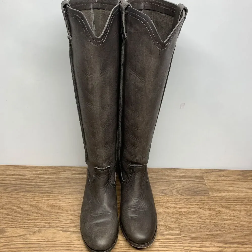 Frye Cara Leather Riding Boots‎ Size 6.5 B Tall Pull On Gray